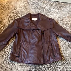 Michael Kors size large leather jacket burgundy Moto jacket